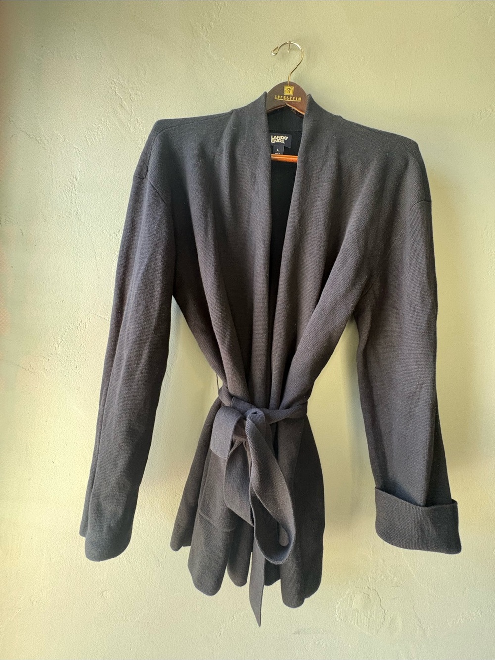 Lands' End Black Belted Cardigan - Size L
